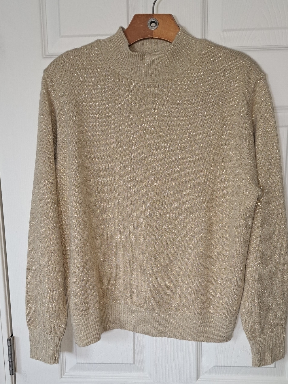 Vintage Metallic BEA Classics Gold Lurex Mock Neck Sparkle Festive Knit Sweater